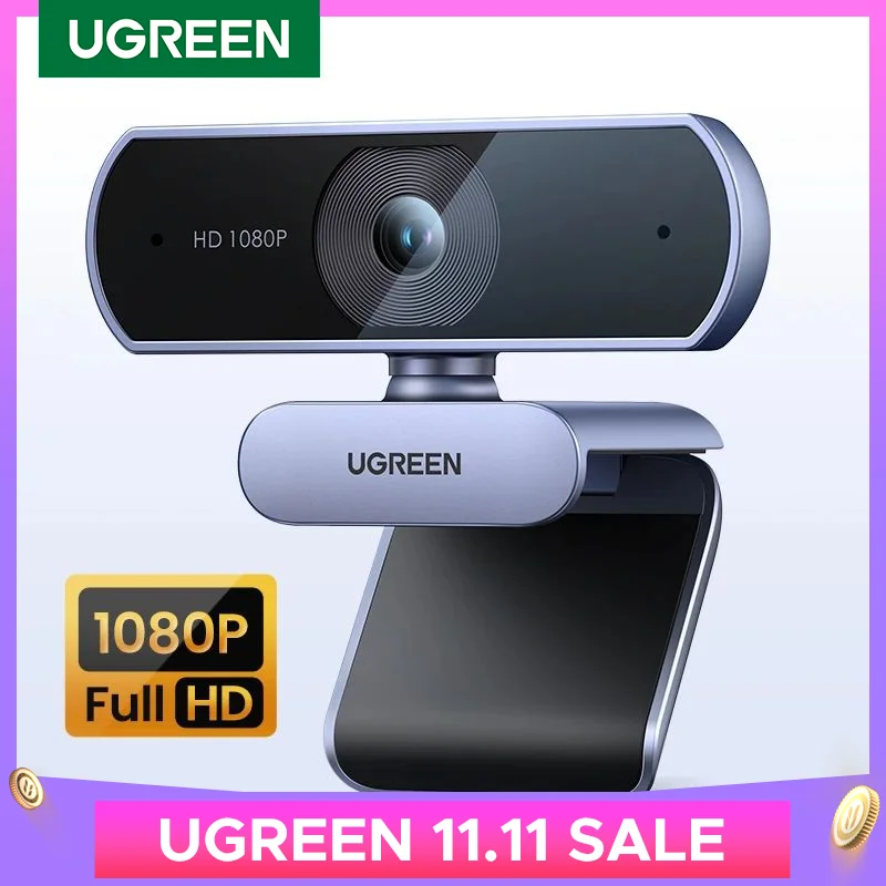 Ugreen Usb Webcam 1080P Hd Mini Webcam Voor Laptop Computer Webcamera Dual Microfoons Voor Youtube