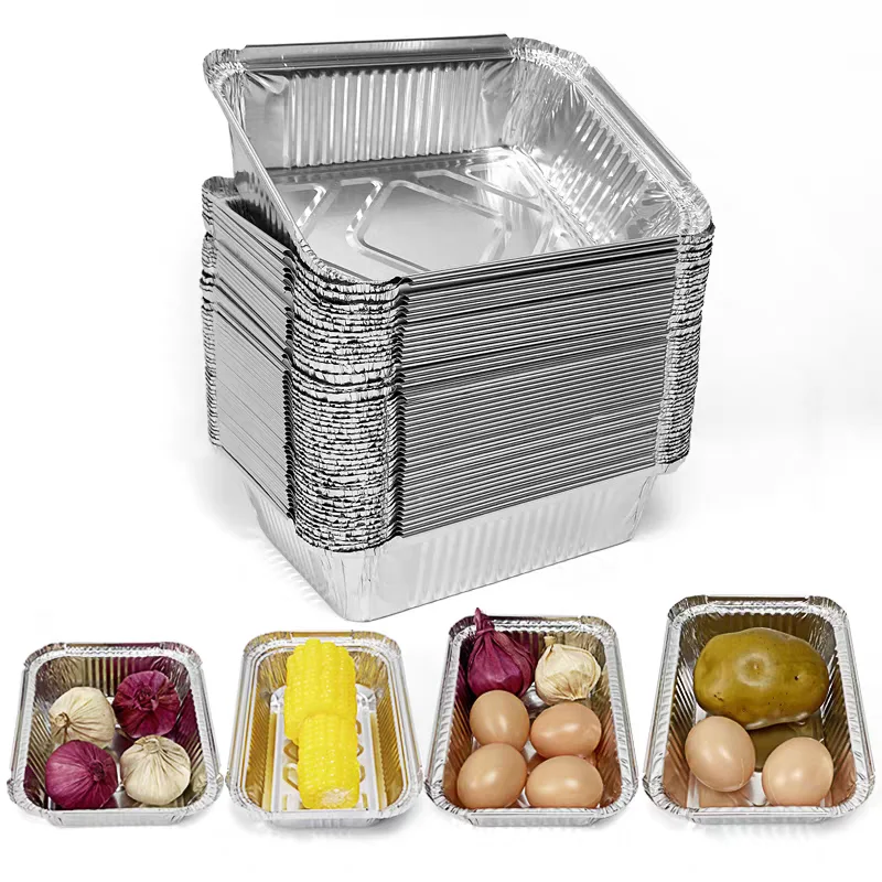 700ML Thicken Rectangular Foil Tray Without Lids, Disposable Food Containers For Baking, Packaging, BBQ Thickened Bowl Takeaway