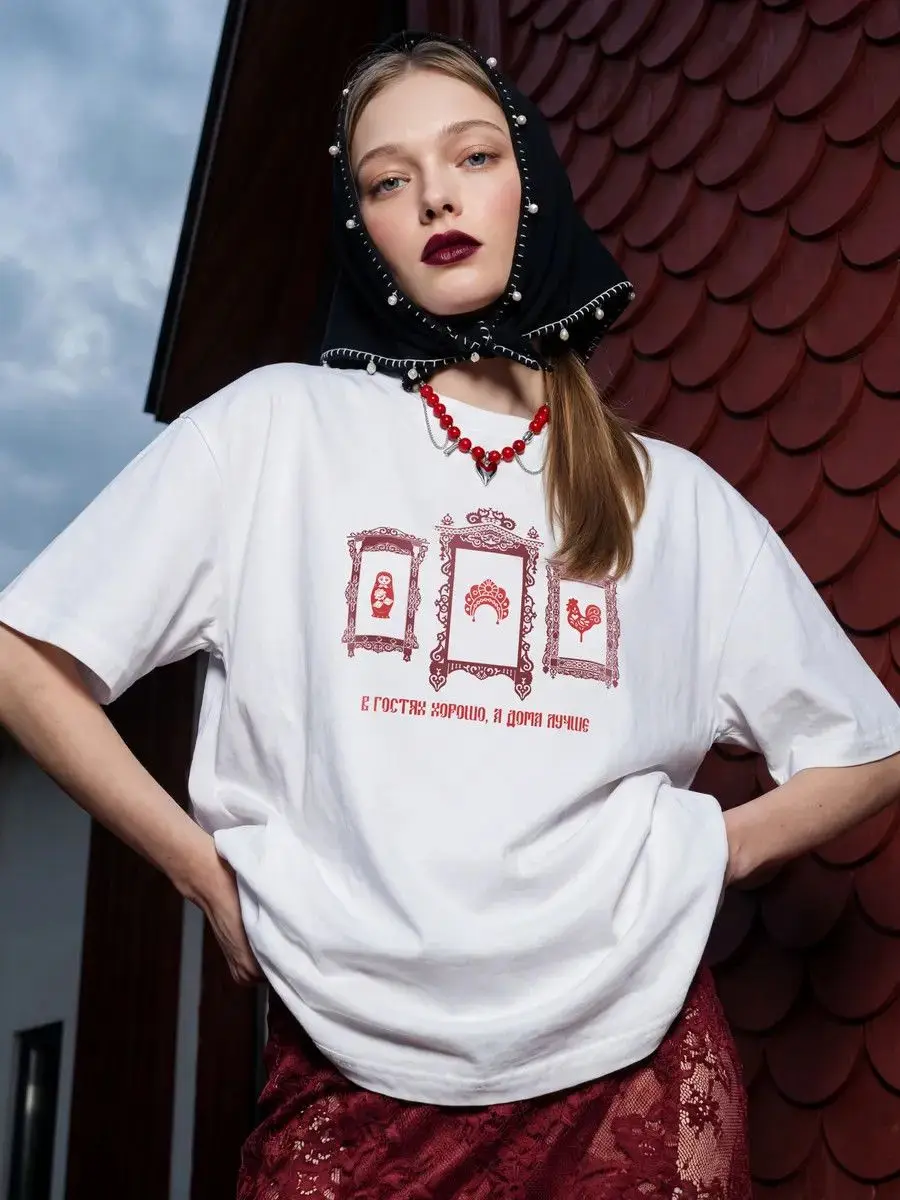 Russische Mädchen Grafik-T-Shirts mit Kurzarm, Lässige Sommer-Oversize-Kleidung, Modische T-Shirts für Frauen, Vielseitige Y2k Ästhetik
