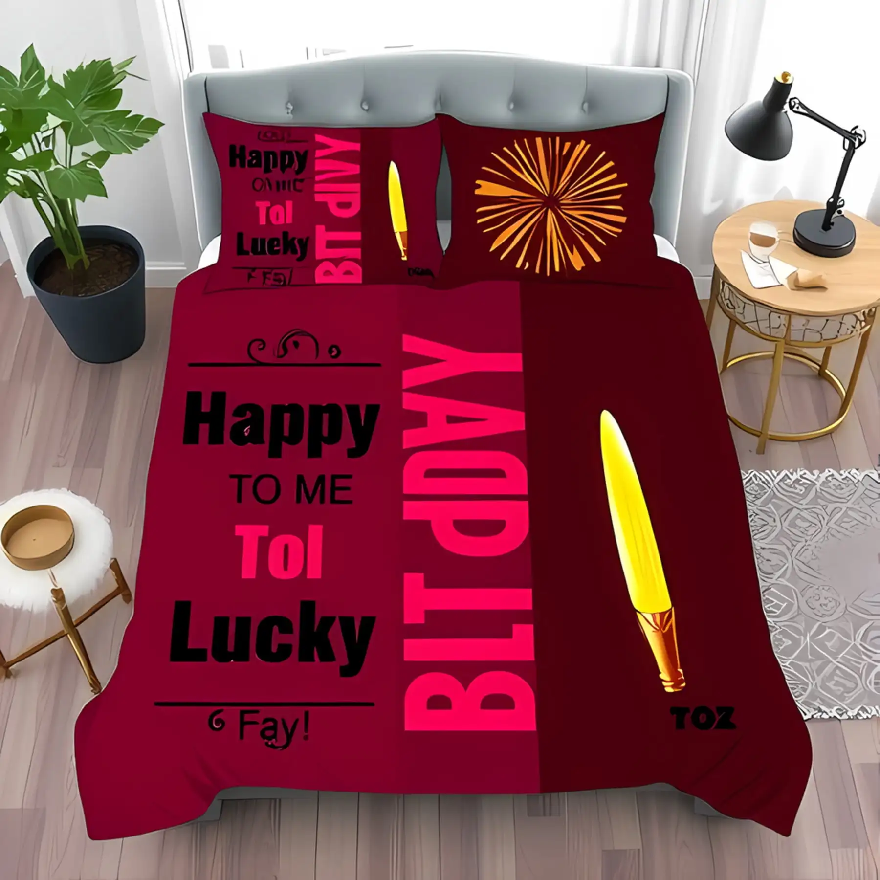 

Celebrate in Style Happy Birthday Duvet Cover Set Vibrant Yellow Fun Patterns Suitable Children Kids and Adults Warm and Soft
