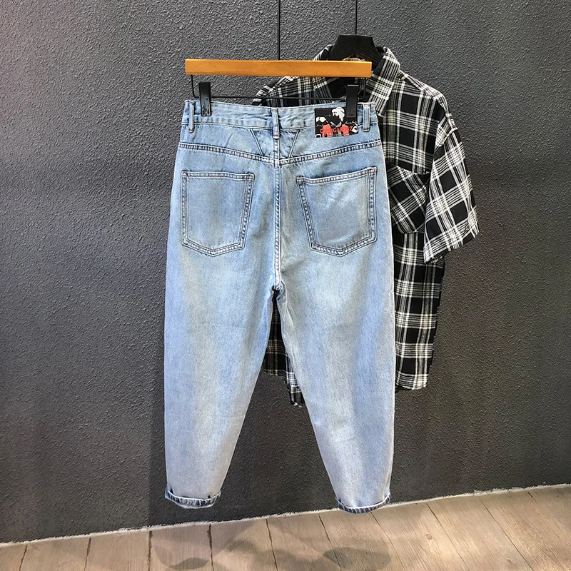 

Light Wa Men's Loose Straight Leg Jeans 9-Piece mid Waist Summer New Sle Simple Dad Straight Leg Trendy Jeans