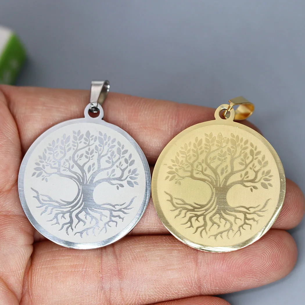 

2pcs Tree of Life Viking Teldrassil Charm Stainless Round Pendants for Making Party Jewelry Necklace Bracelets Handmade Material