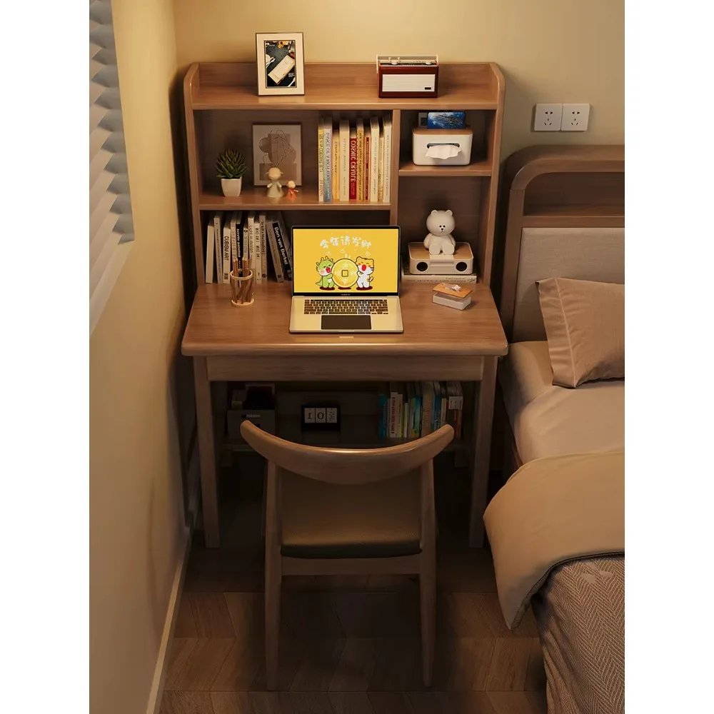 Custom Portable Solid Wood Integrated Computer Desk with Bookshelf, Space Saving, Suitable for Office and Living Room Use