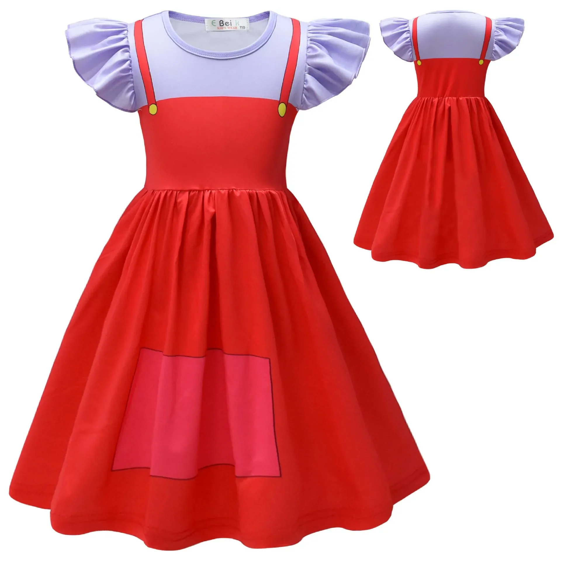 Kids Girls Anime Cartoon Ruffle Short Sleeves Circus Clown Jax Princess Dress Outfit Role Play Halloween Cosplay Costume