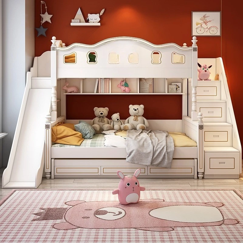 up and down bed Bunk Two-layer small apartment combination with slide Solid wood
