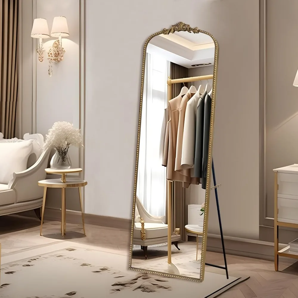 Vintage Gold Floor Mirror - 65''x22'' Full Length Tempered Glass Standing or Wall-Mounted Body Mirror