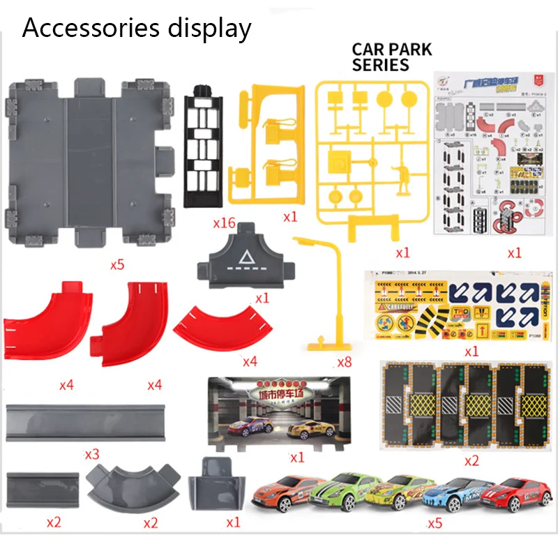 Juego de juguetes de estacionamiento de plástico para niños, montaje de coche tridimensional multicapa, coche de riel, regalo de interacción entre padres e hijos, juguetes para niños