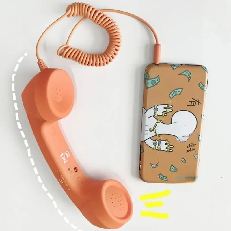 1 PC Retro Phone Handset Type-C & 3.5mm Telephone Head Set Portable Vintage Phone Headset for Cell Mobile Video Conferences