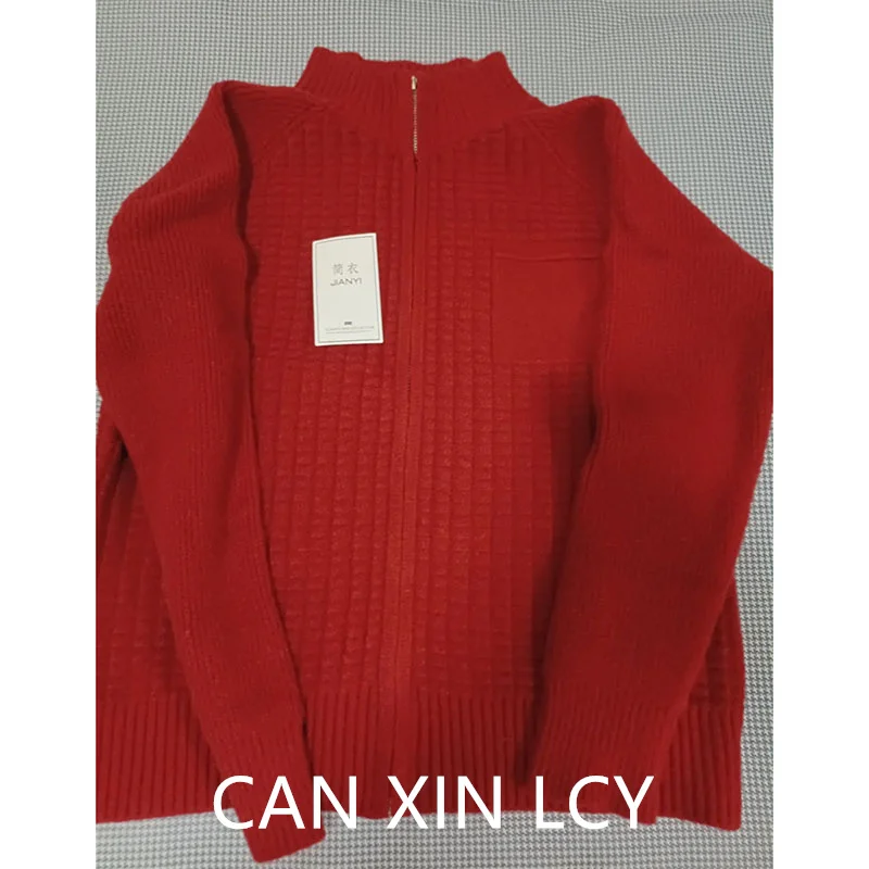 

Женский вязаный свитер на молнии, новинка 2025 года, женский свободный ленивый воротник-стойка, универсальный однотонный короткий кардиган на молнии, женский топ