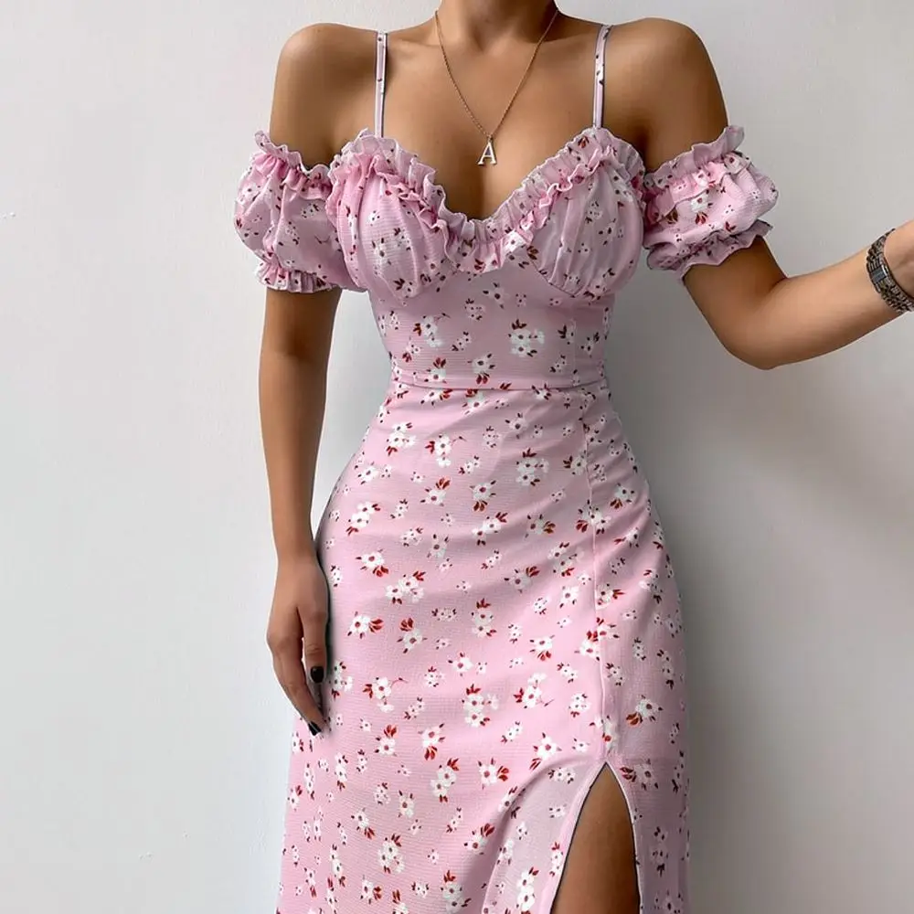 ชุดเดรสลายดอกไม้สำหรับผู้หญิง  - French Vintage Floral Midi Dress บทวิจารณ์และราคา