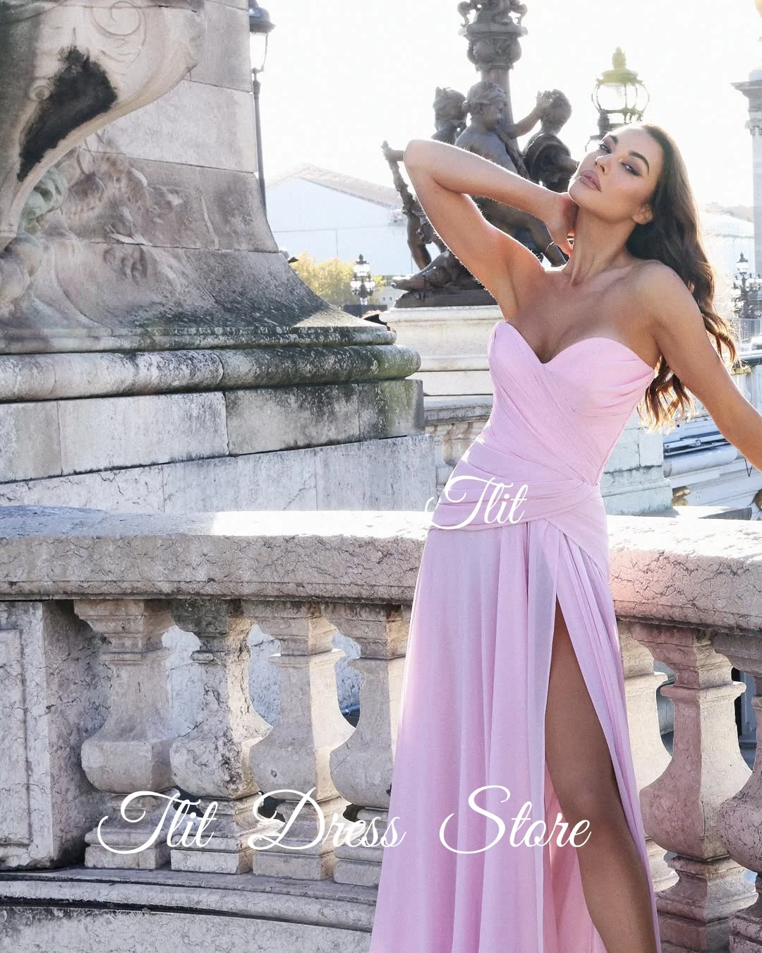 فستان سهرة أنيق من الشيفون الوردي للأطفال من TLIT فساتين حفلات على شكل قلب مخصصة بفتحة جانبية عالية فساتين لحضور الحفلات الموسيقية vestidos de fiesta