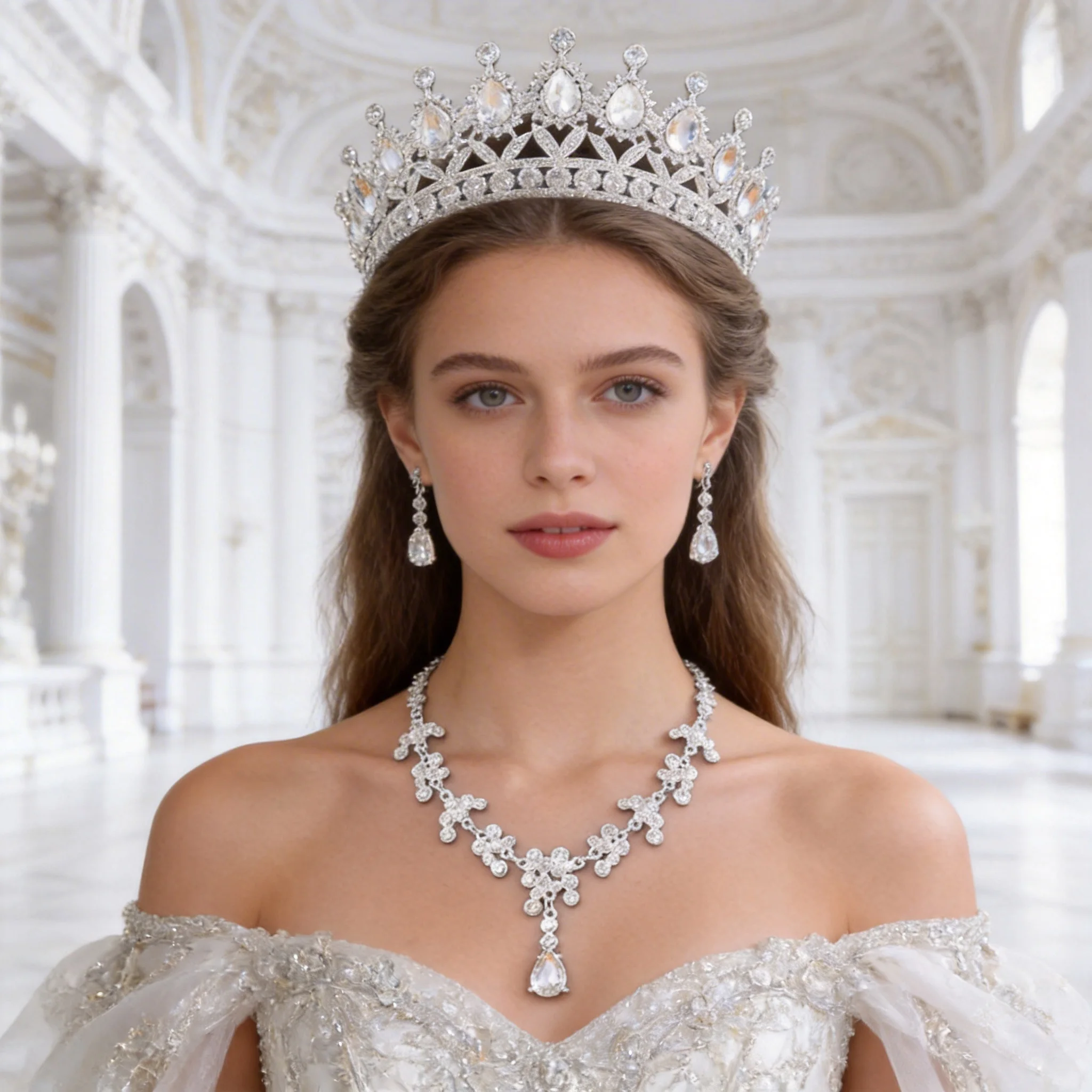 3-piece women's romantic rhinestone headwear set, featuring a Baroque-style crown design, suitable for vintage weddings, dinner