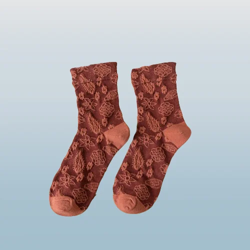 Calcetines de tubo medio de algodón puro para mujer, medias de estilo Retro, apilado, artístico, bosque, Otoño, 2024 pares, nueva moda, 3/6