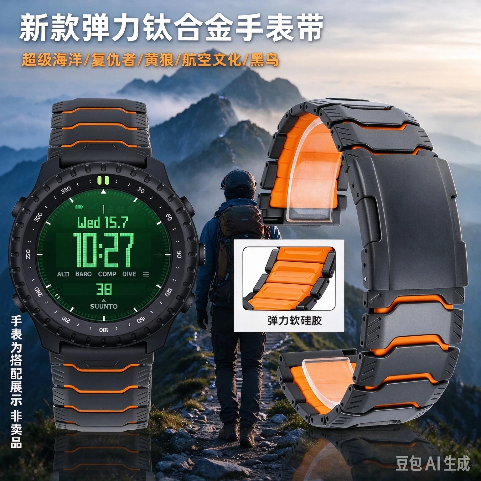 for SUUNTO CORE2 Outdoor ABCD Outdoor Sports Titanium Alloy Watch Strap Lightweight Replacement Titanium Strap 22MM Male