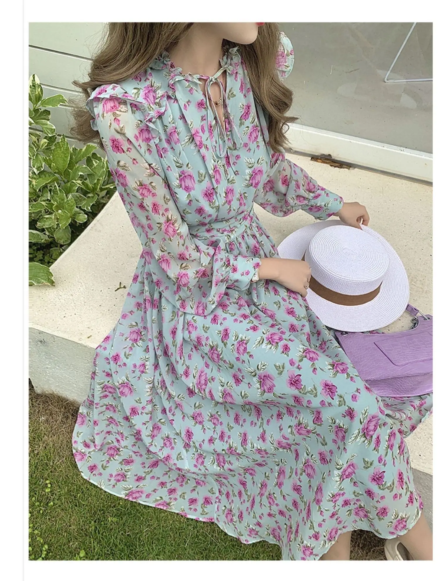

Clothing 2023 New Fall Women's French Neckline Wooden Ear Design Tea Break Style Dress 0830