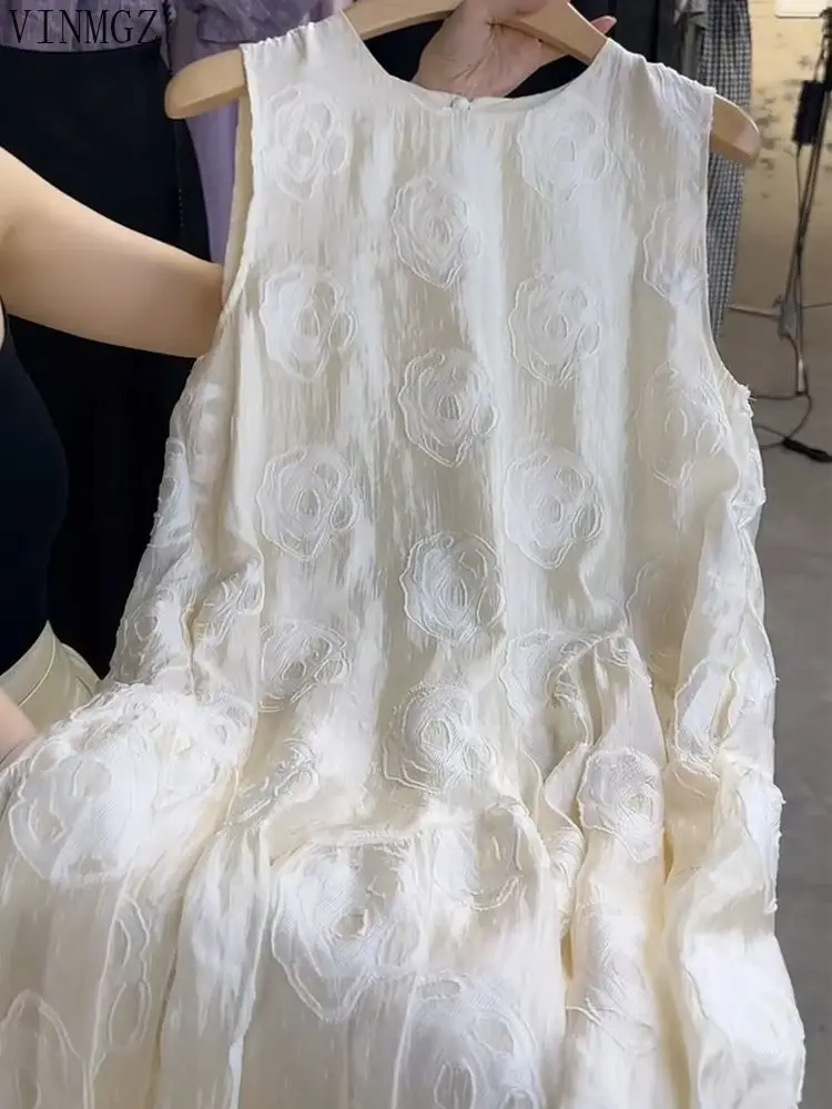 Gonna gilet ampia in stile straniero da donna con taglio tridimensionale francese senza maniche a fiori