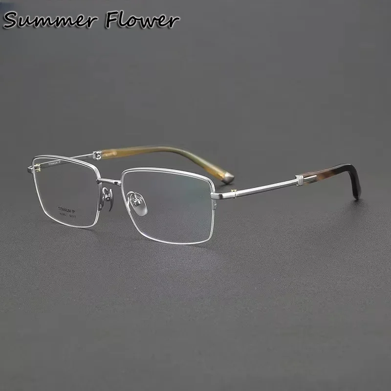 

Top Quality Prescription Glasses Men Optical Rectangle Eyeglasses Frame Top Quality Eyewear Pure Titanium OX Horn Tips Spectacle