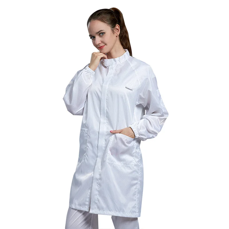 H-1125 Anti-static Stand Collar Gown Soft Easy Clean Conductive Fiber Strip Lint-free Industrial Protective Coat(No Pants)