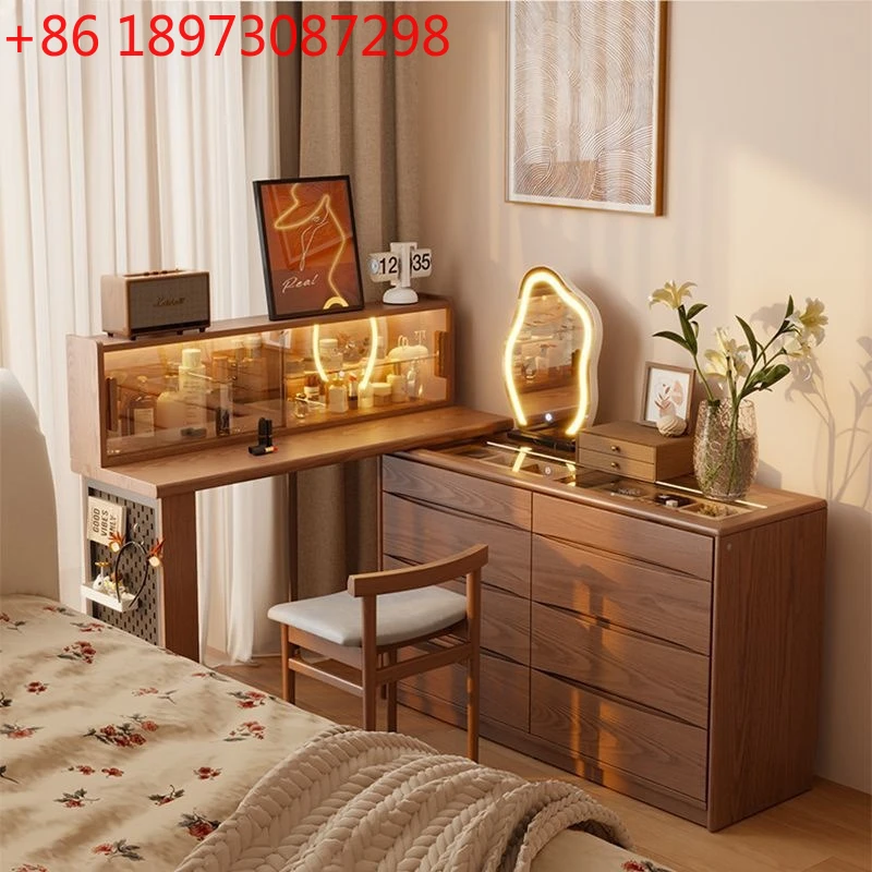 

Solid wood dresser storage, dressing table corner desk integrated bedroom modern and simple