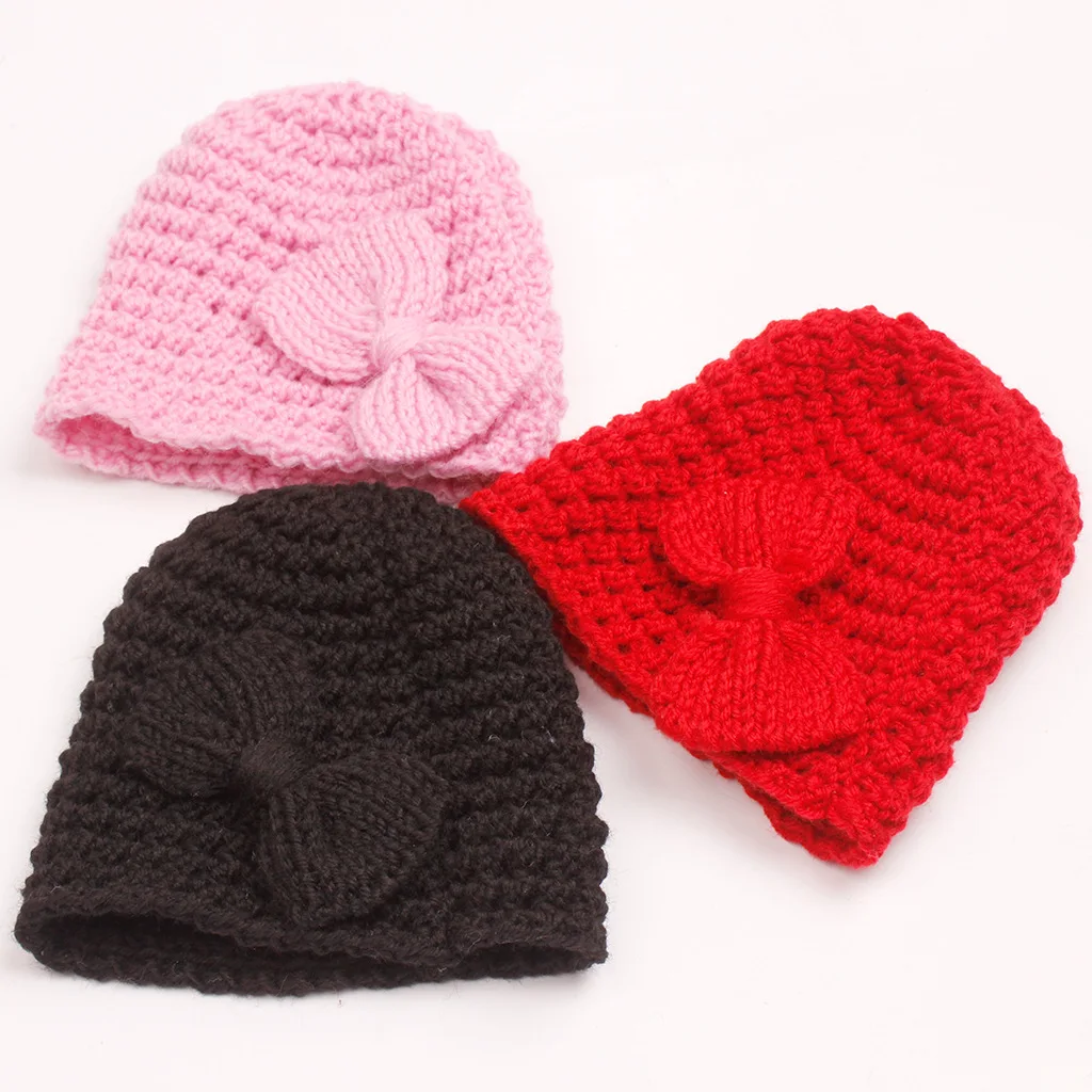 Fall/winter 2024 Baby Wool Knitted Hats for Children Solid Color Comfortable Bow Wool Pullover Hats for Men and Women Baby Hats