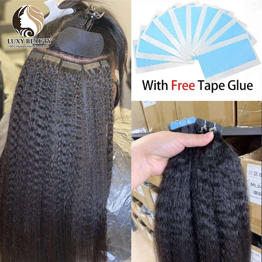 

Natural Kinky Straight Tape In Hair Extensions Real Human Hair Black Women Kinky Curly Brazilian Remy Tape ins Hair 20pcs/Pack