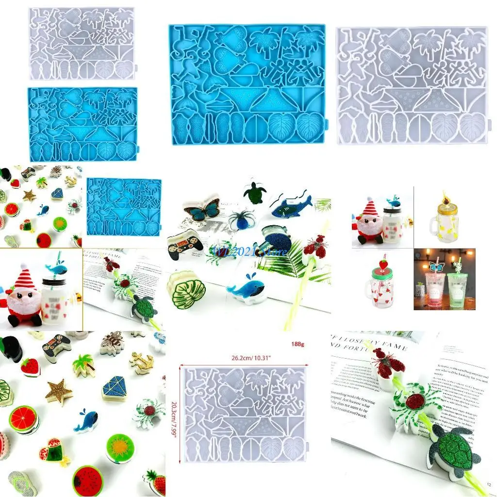 

G5GC Shiny Glossy Silicone Straw Molds Animal Heart for DIY Handmade Epoxy Resin Craft Mold Jewelry Making Mold