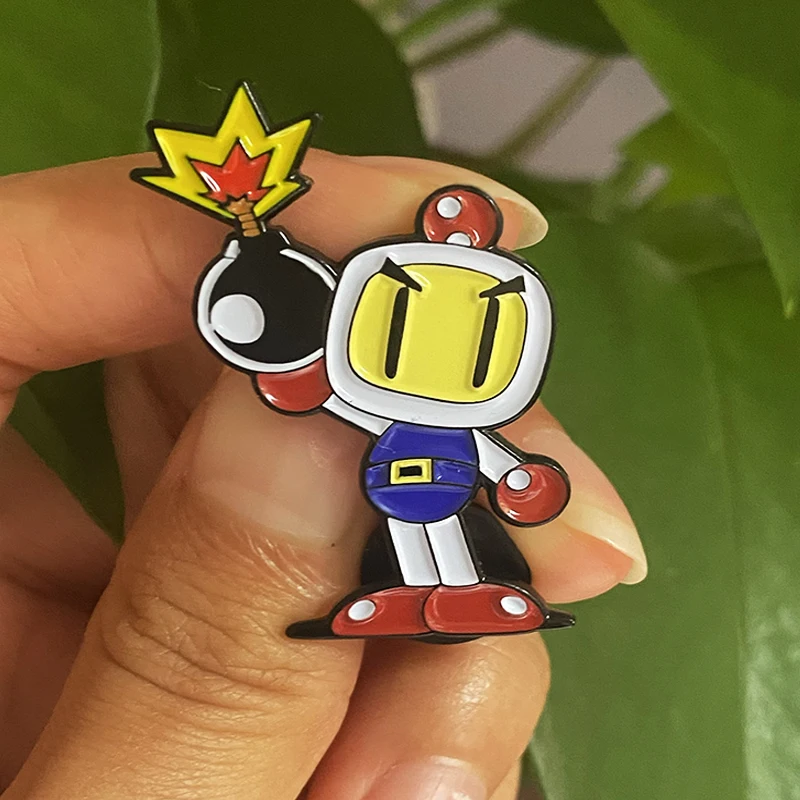 Cartoon Bomberman Lapel Pin, Personalized Design, High Quality, Soft Enamel Badge for Kids, Backpack, Jacket Accessory, Gift