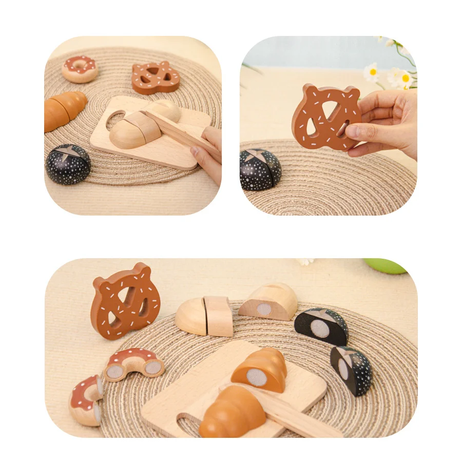 Crianças fingir jogar sobremesa de madeira pão corte conjunto cozinha jogo comida aprendizagem educacional montessori brinquedos para crianças presente