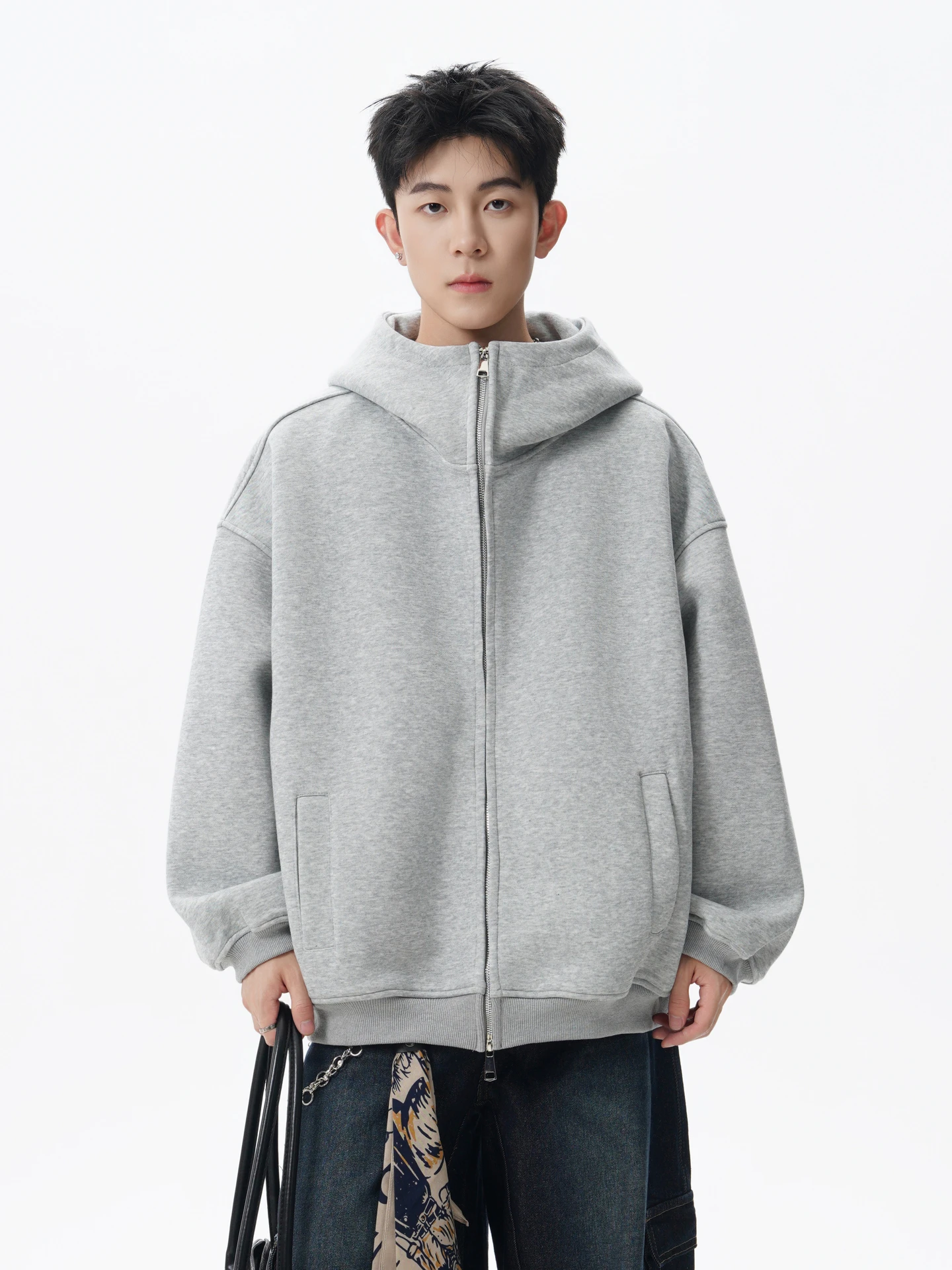 

Trendy American Retro Heavy Zipper Open Cardigan Sweatirt ex Spring Couples Loose Versatile Outerwear Youth Wear