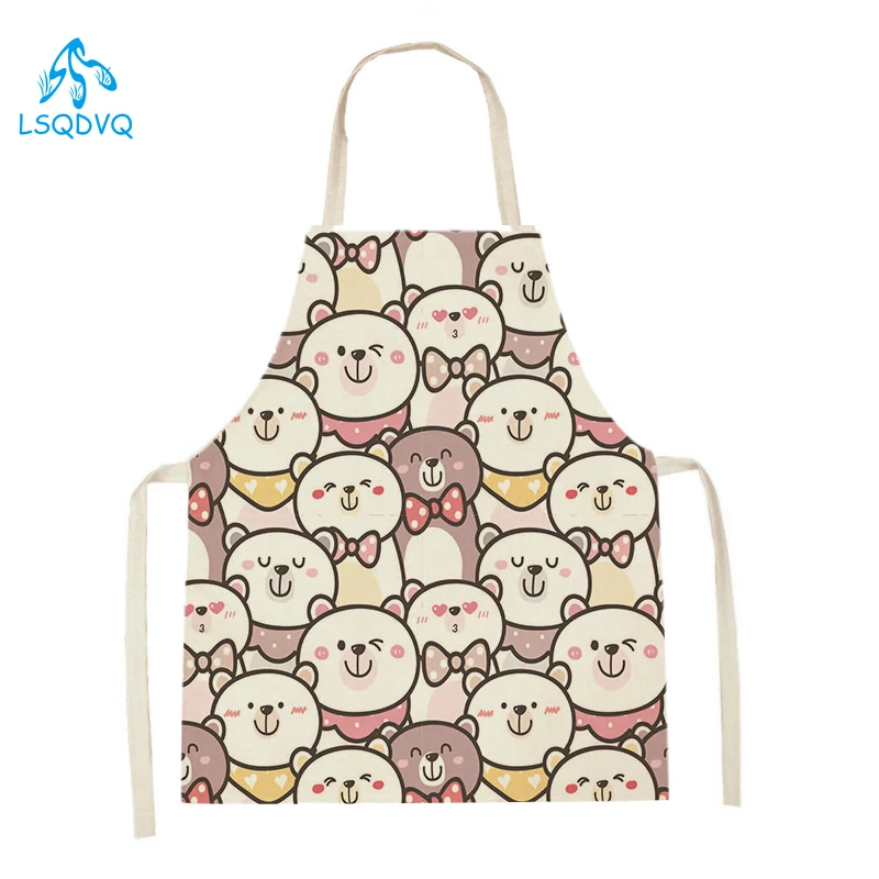 Cute Cartoon Animal Cow Bear Aprons Sleeveless Linen Apron Ladies Cooking Baking Accessories Kitchen Apron Easy Clean Bib