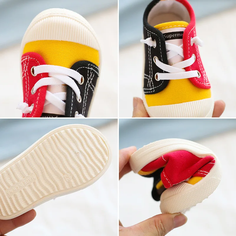 Boys Canvas Shoes Sneakers Girls Tennis Shoes Lace-up Children Footwear Toddler Yellow Chaussure Zapato Casual Kids Canvas Shoes