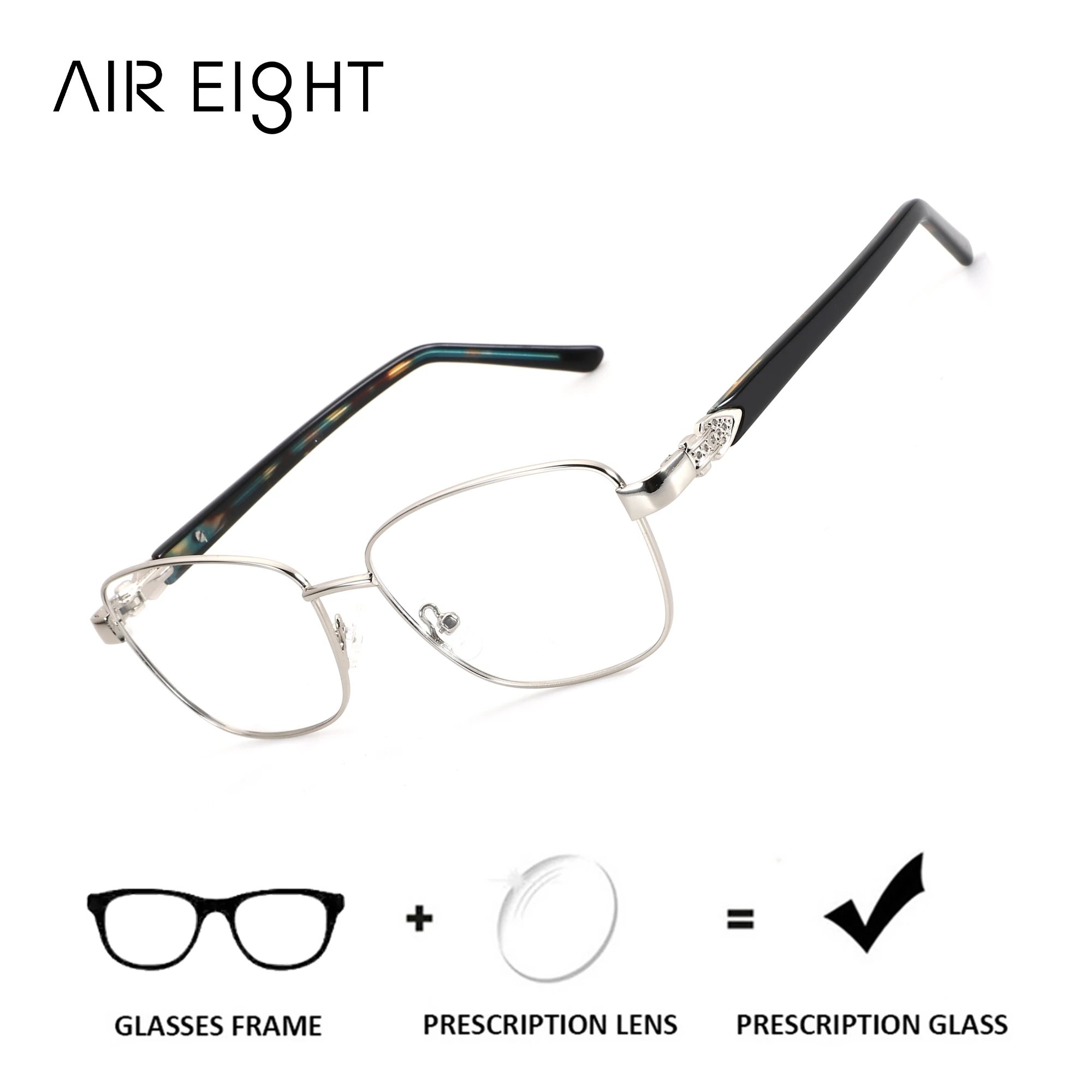 AIREIGHT M Size Butterfly Metal Anti Blue Light Prescription Glasses Photochromic Graduated Lenses Woman Myopia Eyeglasses