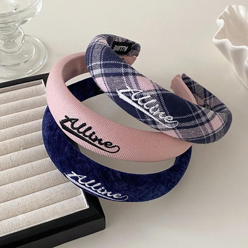 

Korean College Sle Embroidered High Top Hairband Women's Baseball Color Blo Letter Hairband Sweet Hair Clip Headwear