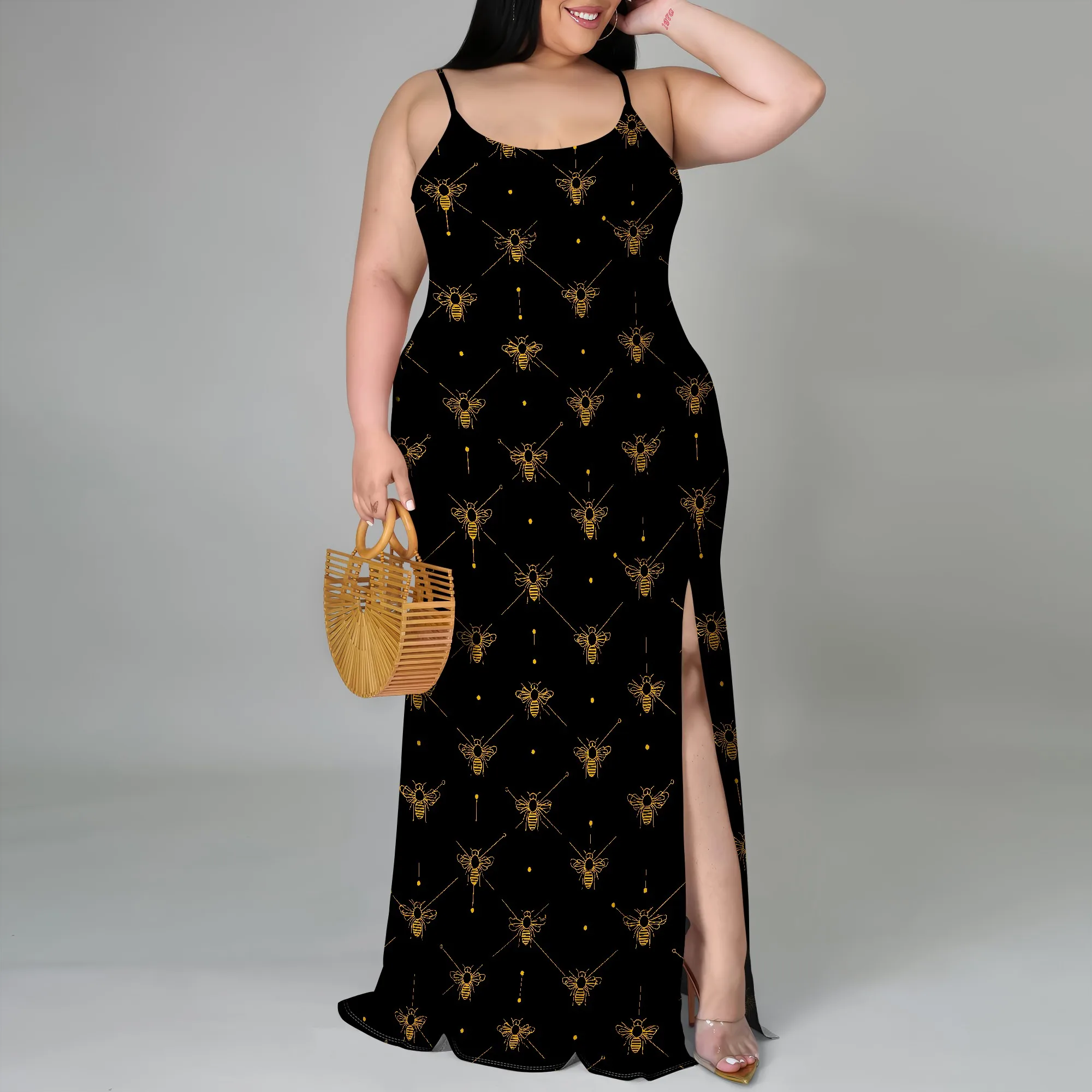 ผู้หญิงฤดูร้อน PLUS ขนาด Maxi ชุดเดรสยาวลําลอง Boho สปาเก็ตตี้สายคล้อง Beach Sun Dresses
