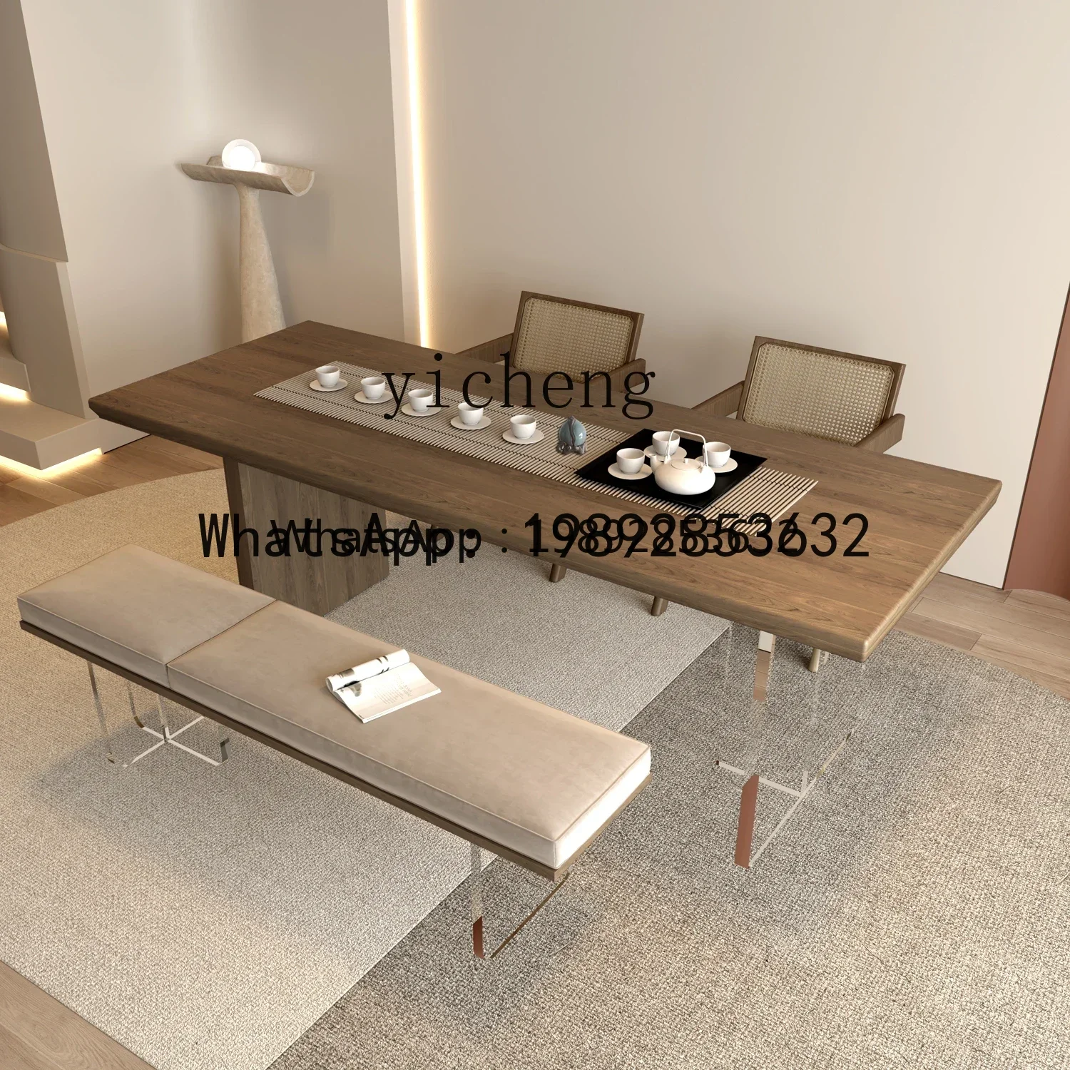 LYY  acrylic suspended tea table log large board table tea room solid wood tea table and chair combination