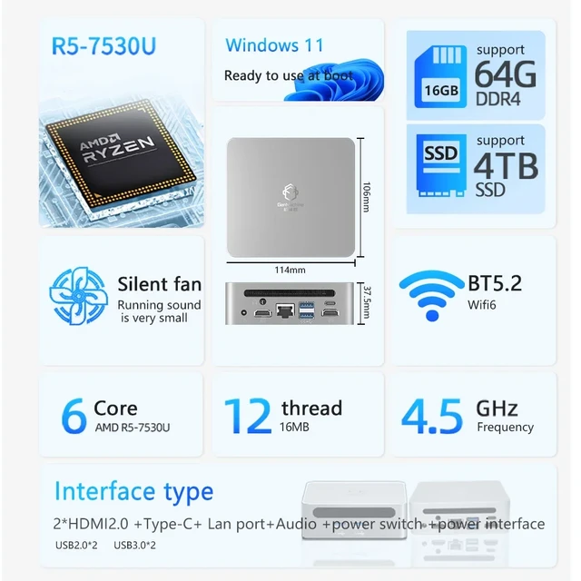 Zbox-ミニPC ryzen 5 7530u, 2 x ddr4, 3200mhz, 16gb, 512gb, pcie, nvme, ssd,  wifi 6, bt5.2,デスクトップコンピューター - AliExpress