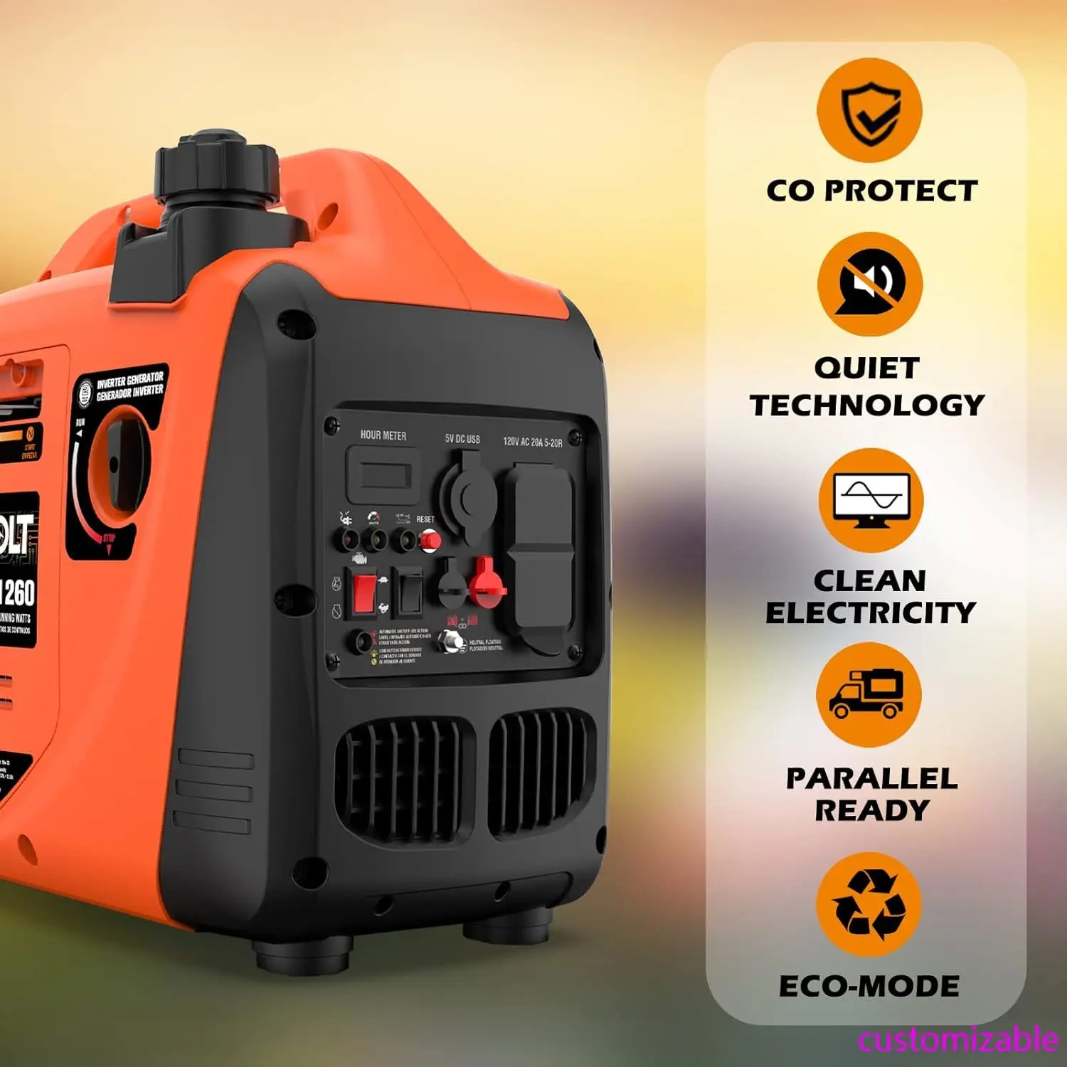 

1600W Super Quiet Inverter Generator, Ultra Lightweight Gas Powered Portable Generator for Camping & Home Use, EPA Compliant