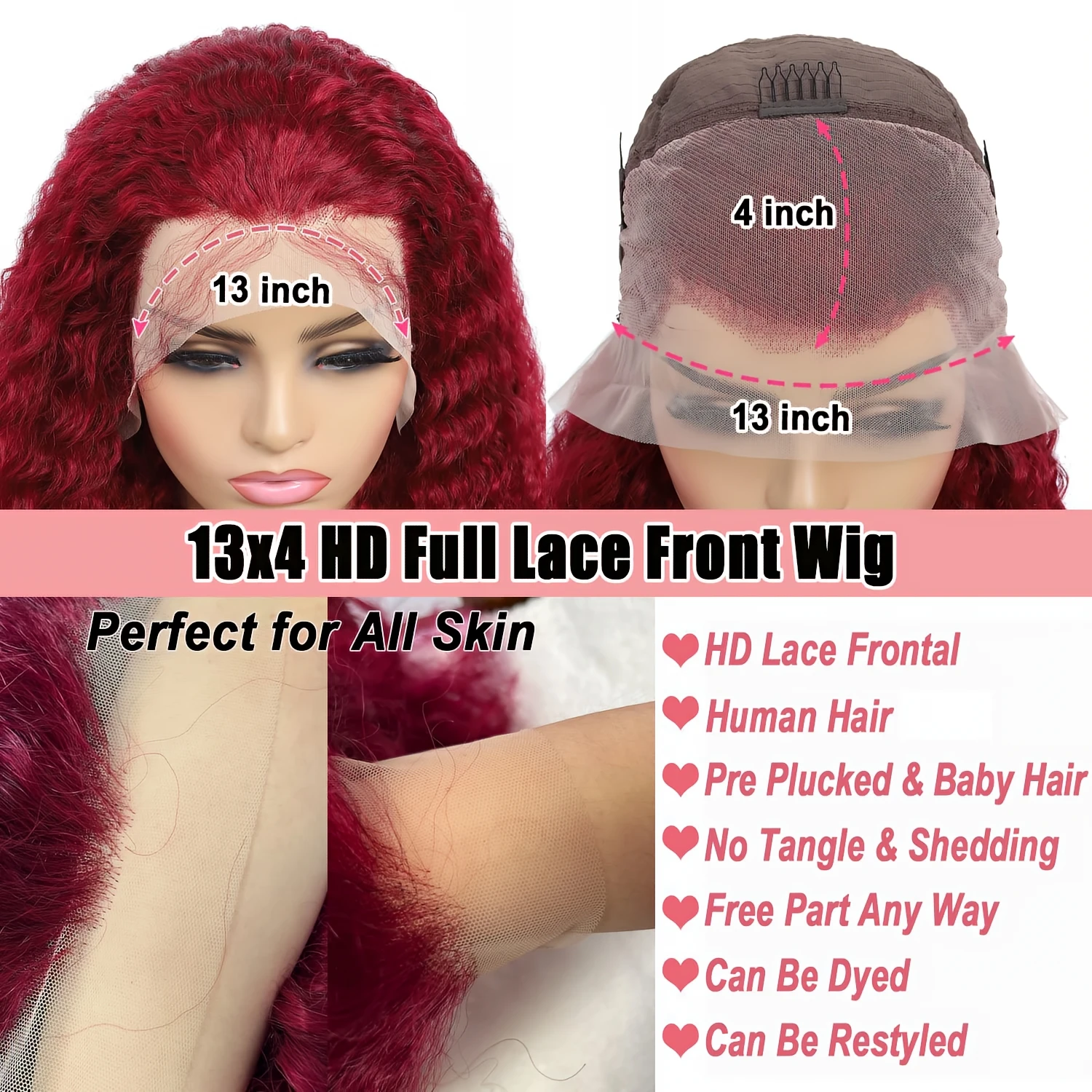 13x4 13x6 Hd Transparent Lace Frontal Wigs Human Hair For Black Women Deep Remy Human Hair 99j Burgundy Lace Wig Pre Plucked