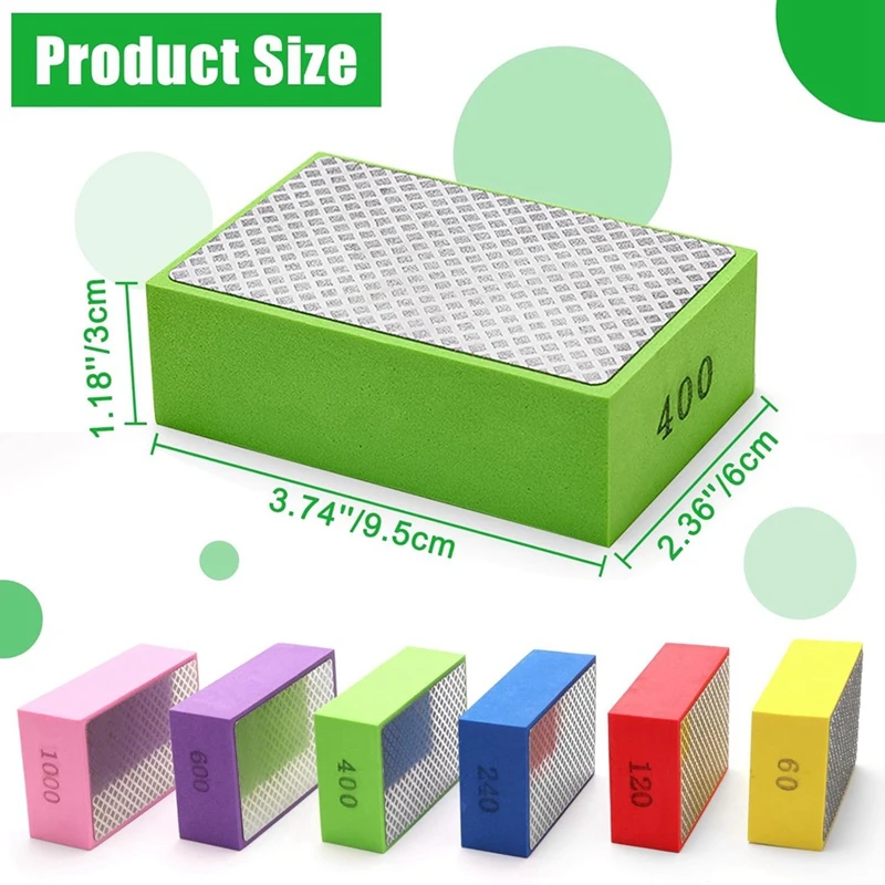 ABJI-6PCS وسادات تلميع يدوية ماسية، وسادات صنفرة ماسية رطبة وجافة 60، 120، 240، 400، 600، 1000 حبيبة