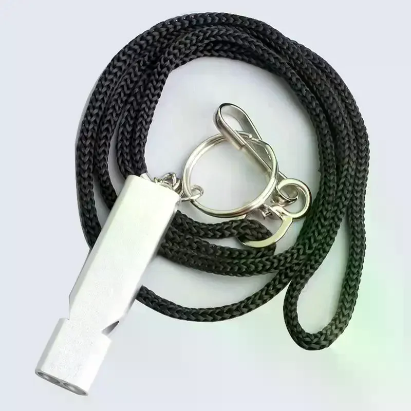 شقة سبائك الألومنيوم أنبوب مزدوج صافرة المهنية مع حبل المحمولة أداة صافرة إنقاذ في الهواء الطلق