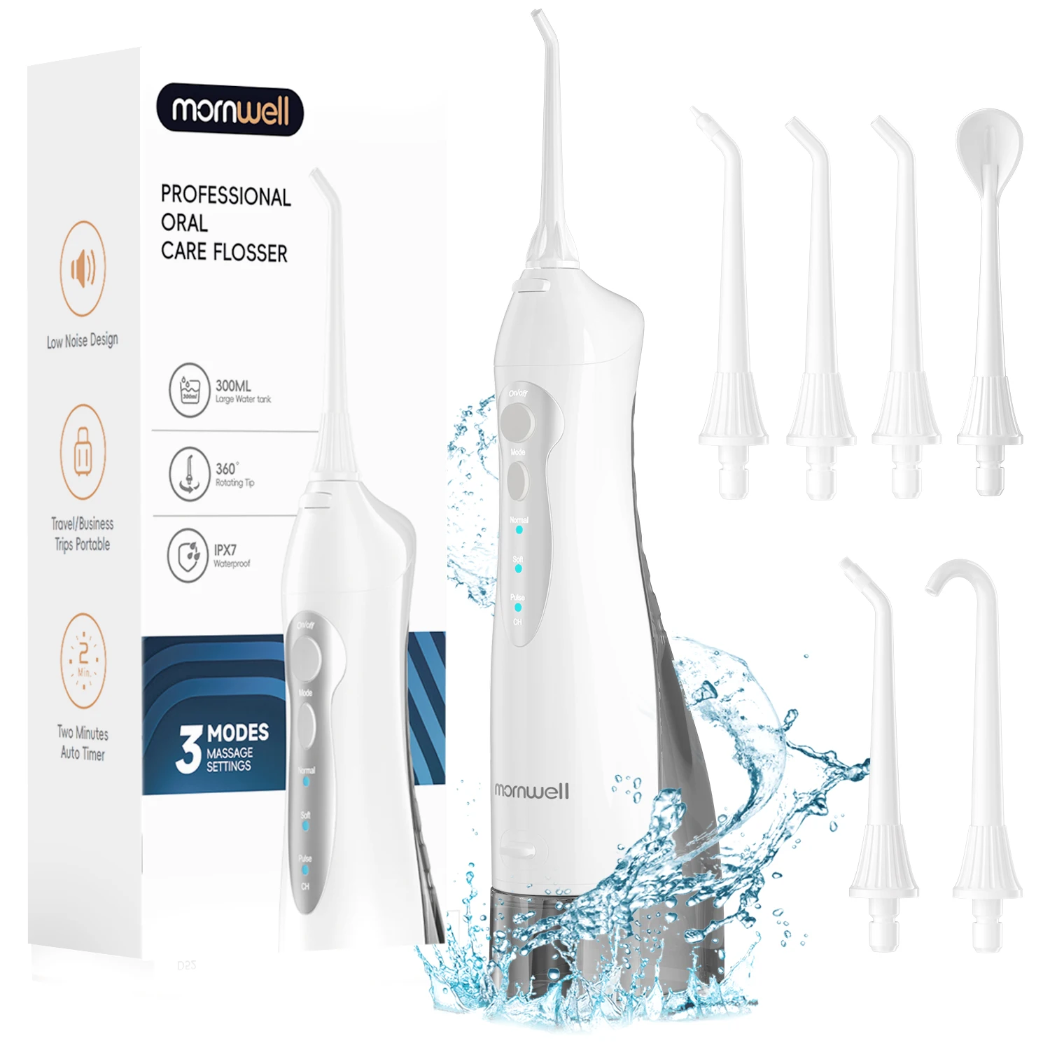 D52 Przenośny Bezprzewodowy Irrygator Dentystyczny USB, Akumulatorowy, Dysza do Czyszczenia Zębów, 6 Końcówek, 300ml, 3 Tryby, Czyszczenie Zębów w Podróży