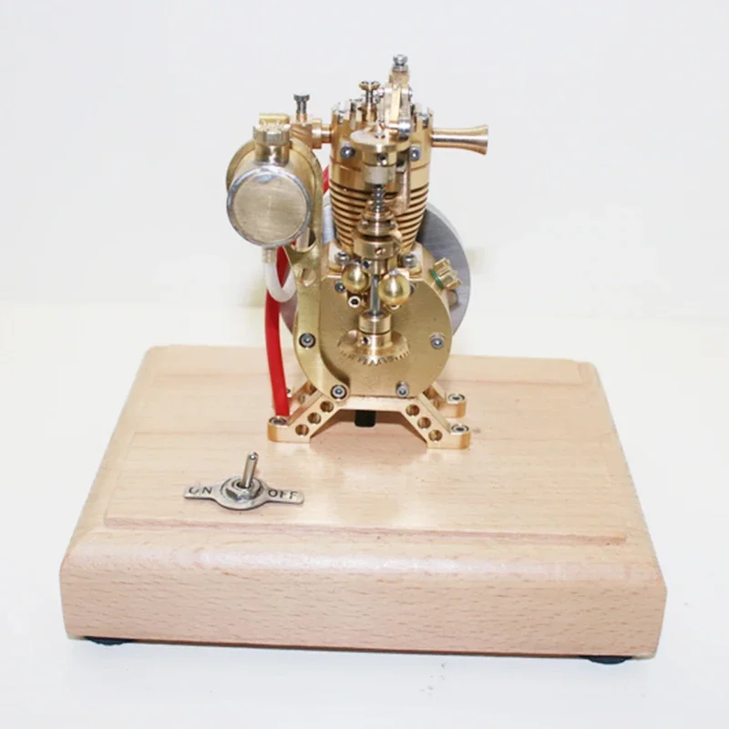 Modello di motore monocilindrico raffreddato ad aria verticale M19 Mini motore in ottone a quattro tempi con base in legno Regalo creativo