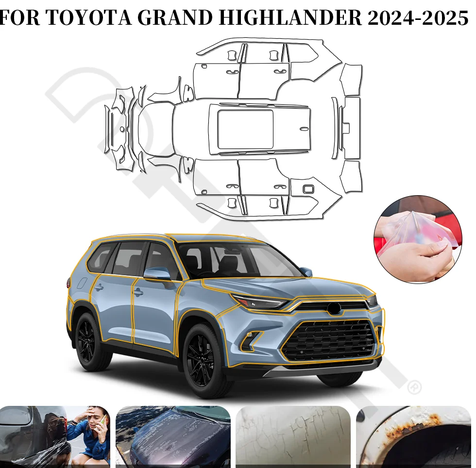 

PPF Clear Car Pre-Cut Paint Protective Film for Toyota Grand Highlander 2024 2025 TPU Self Adhesive Rainproof Waterproof HD Film