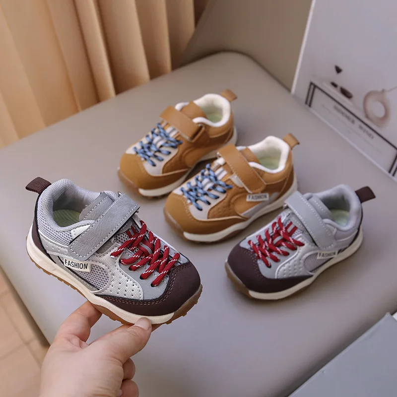 Children's Breathable Mesh Shoes Autumn New Girls Rotating Buckle White Shoes Boys Lightweight Dad Shoes