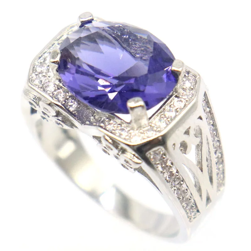 

Buy 4 Get 1 Free 22x12mm Lovely Cute 5.8g Purple Spinel Pink Kunzite Smoky Topaz CZ Wedding Daily Wear Silver Rings