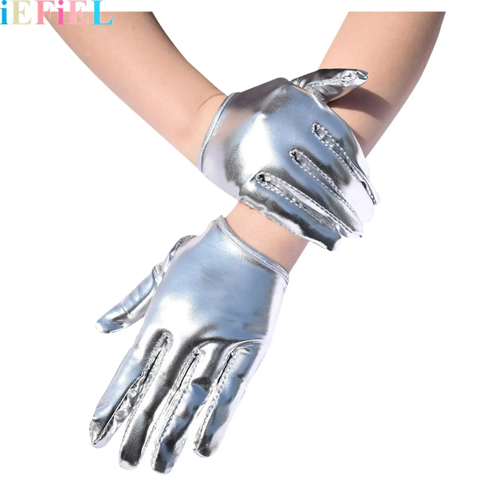 

Adults Women Punk-Style Gloss Patent Leather Gloves for Halloween Cosplay Bar Night Club Dress Up Accessories