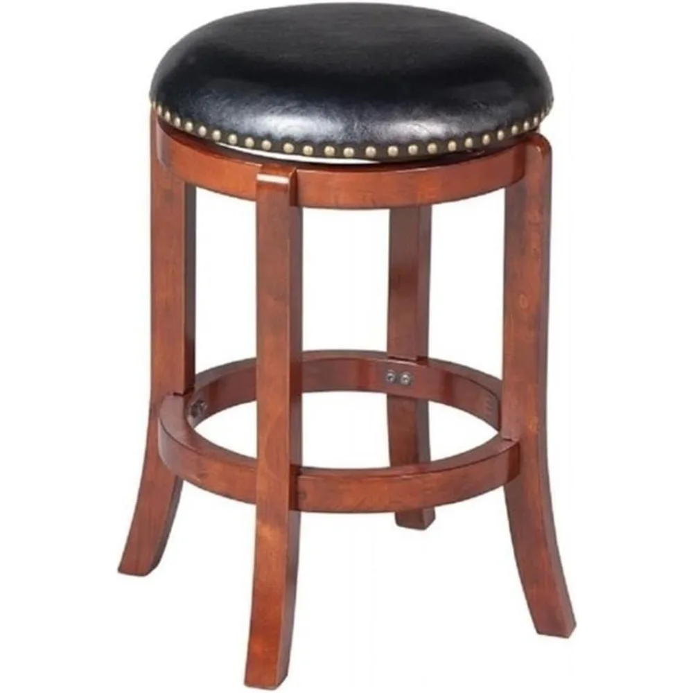 

Bar Stool Chair in Cherry | Seat Height 24.5" | with Rotating Round Seat, Footrest | Indoor for Dining Room Kitchen