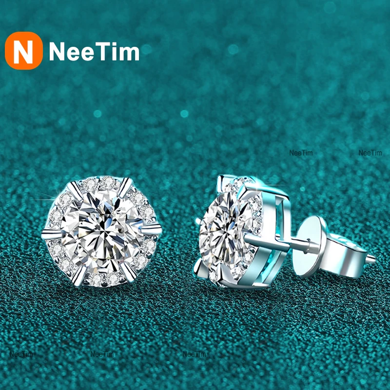 

NeeTim 1ct Moissanite Stud Earrings for Women Sparkling Classic Wedding Lab Diamond Earring 925 sterling silver Women's earrings