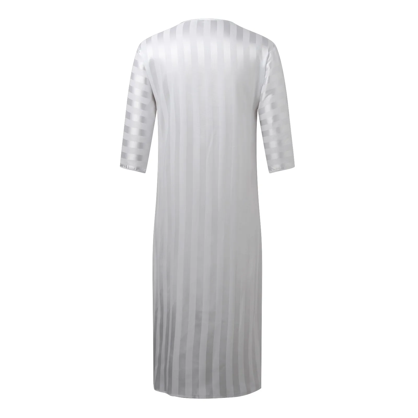 Men\'s Embroidery Striped Muslim Long Robes Middle East V Neck Half Sleeve Jubba Thobe Saudi Arabia High Quality Islamic Robe