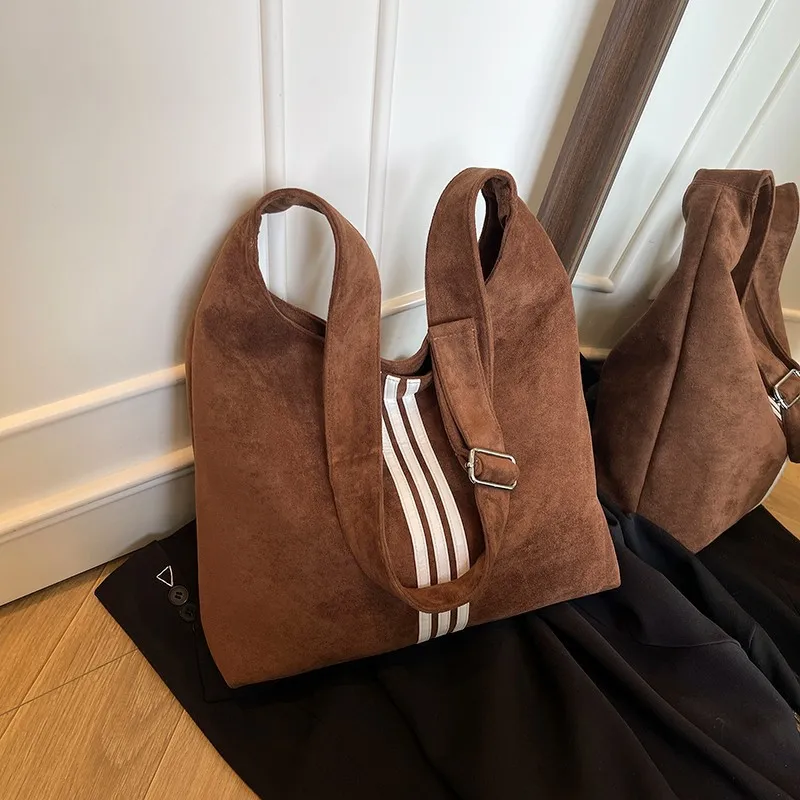 

Striped Retro Suede Bag - Women's Large-Capacity Trendy, Fashionable Minimalist Shoulder/Crossbody/Handheld
